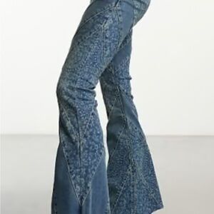 We The Free Patterned Blue Flare Jeans
